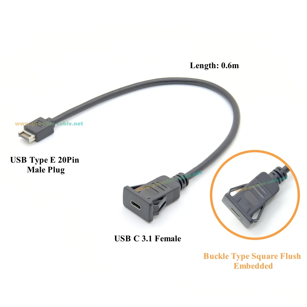 Panel Mount USB C Extension Cable, 0.6m 2 Panel Mount USB C Extension Cable, 0.6m - Image 2