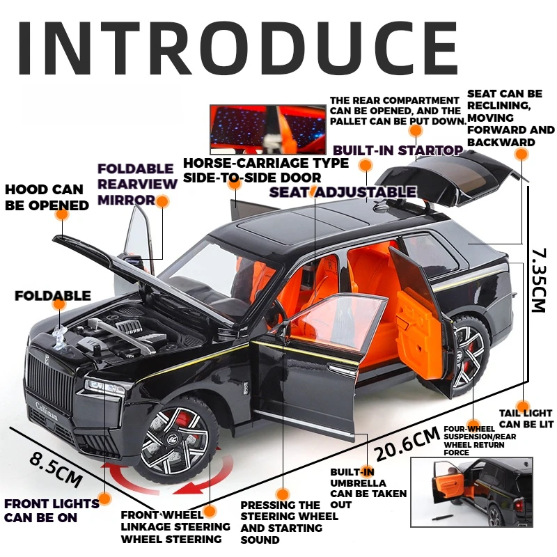 Black 1:24 Rolls Royce Cullinan Diecast Model 3 Black 1:24 Rolls Royce Cullinan Diecast Model - Image 3