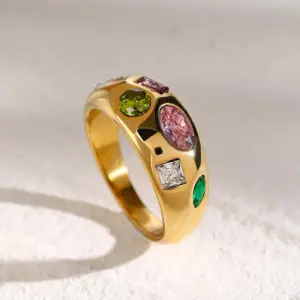 Stainless Steel Gold-Accent Geometric Ring