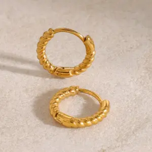 Stainless Steel 12mm Gold-Tone Twist Hoop Earrings 9 Sf914aa1407a246a8a21a78460811cbb09