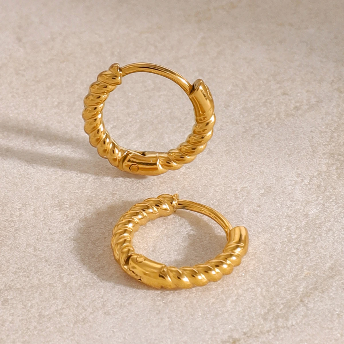Stainless Steel 12mm Gold-Tone Twist Hoop Earrings 3 Stainless Steel 12mm Gold-Tone Twist Hoop Earrings - Image 3