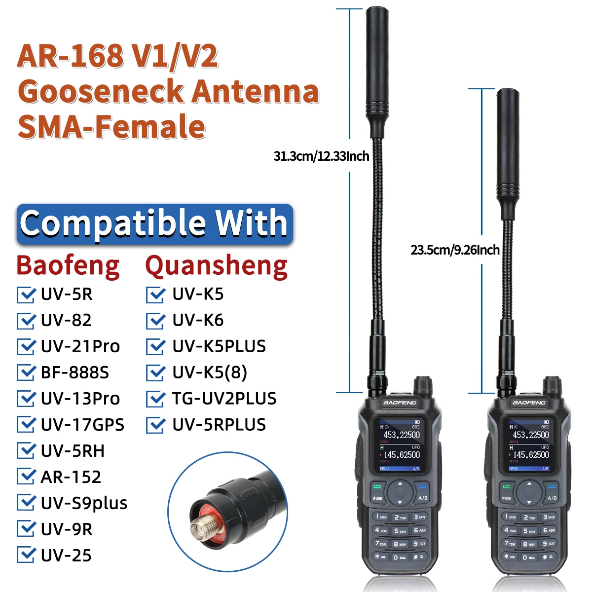 ABBREE Dual-Band Gooseneck Radio Antenna 23.5/31.3cm 6 ABBREE Dual-Band Gooseneck Radio Antenna 23.5/31.3cm - Image 6