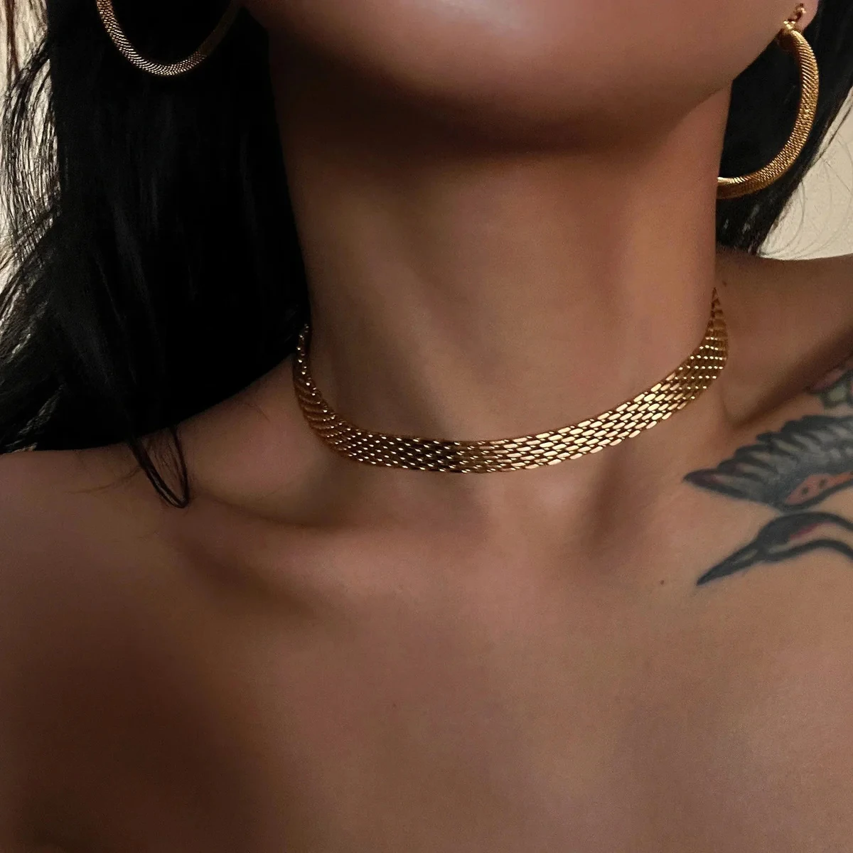 Stainless Steel Gold Mesh Necklace for Women 2 Stainless Steel Gold Mesh Necklace for Women - Image 2