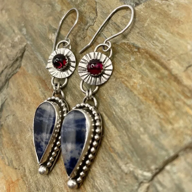 Vintage Blue Stone Drop Earrings 3 Vintage Blue Stone Drop Earrings - Image 3