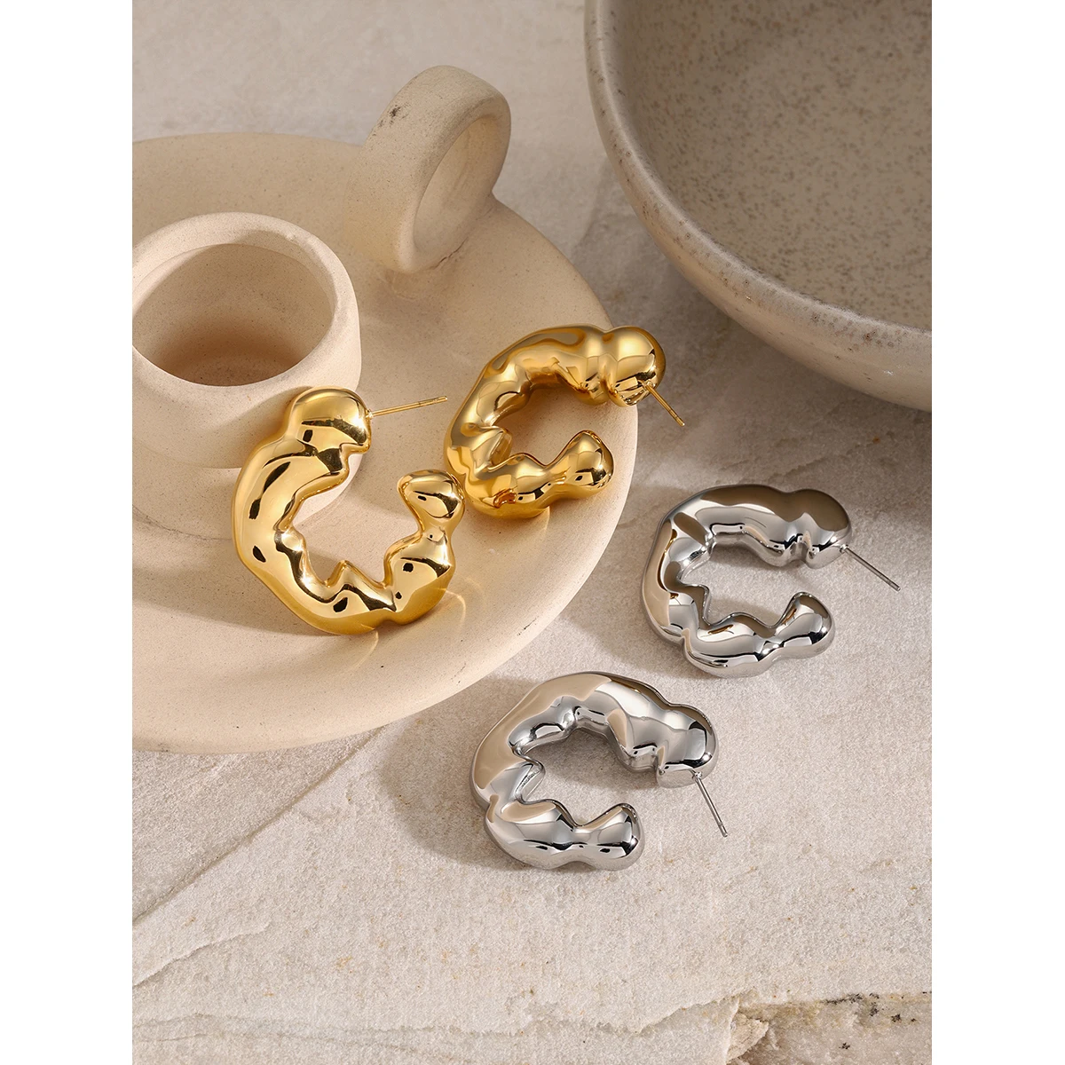 Stainless Steel Ripple Earrings for Women 6 Stainless Steel Ripple Earrings for Women - Image 6