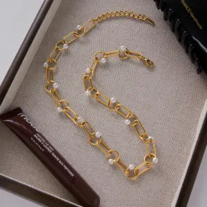 Stainless Steel Pearl Necklace with Gold Links 10 Sfa9cce9d78f9447f81db58e9819e9164F