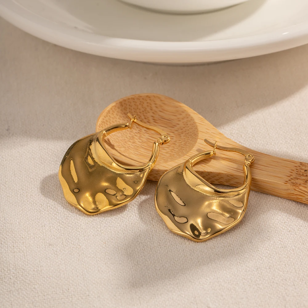 Gold Geometric Stainless Steel Hoop Earrings 2 Gold Geometric Stainless Steel Hoop Earrings - Image 2