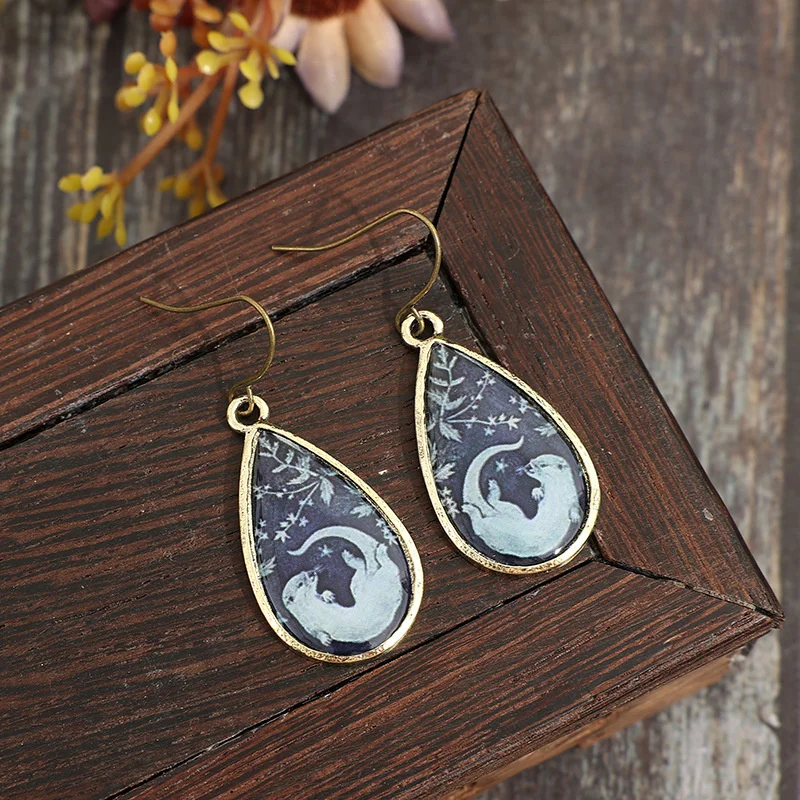 Vintage Water Droplet Earrings with Animal Motifs 6 Vintage Water Droplet Earrings with Animal Motifs - Image 6