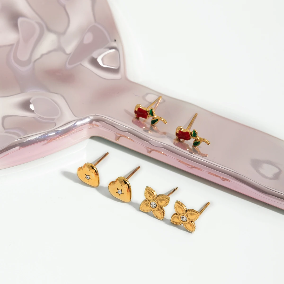 Romantic Stainless Steel Heart & Flower Earrings Set 6 Romantic Stainless Steel Heart & Flower Earrings Set - Image 6