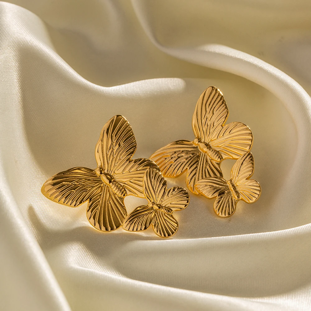 Stainless Steel Gold Butterfly Earrings 4 Stainless Steel Gold Butterfly Earrings - Image 4