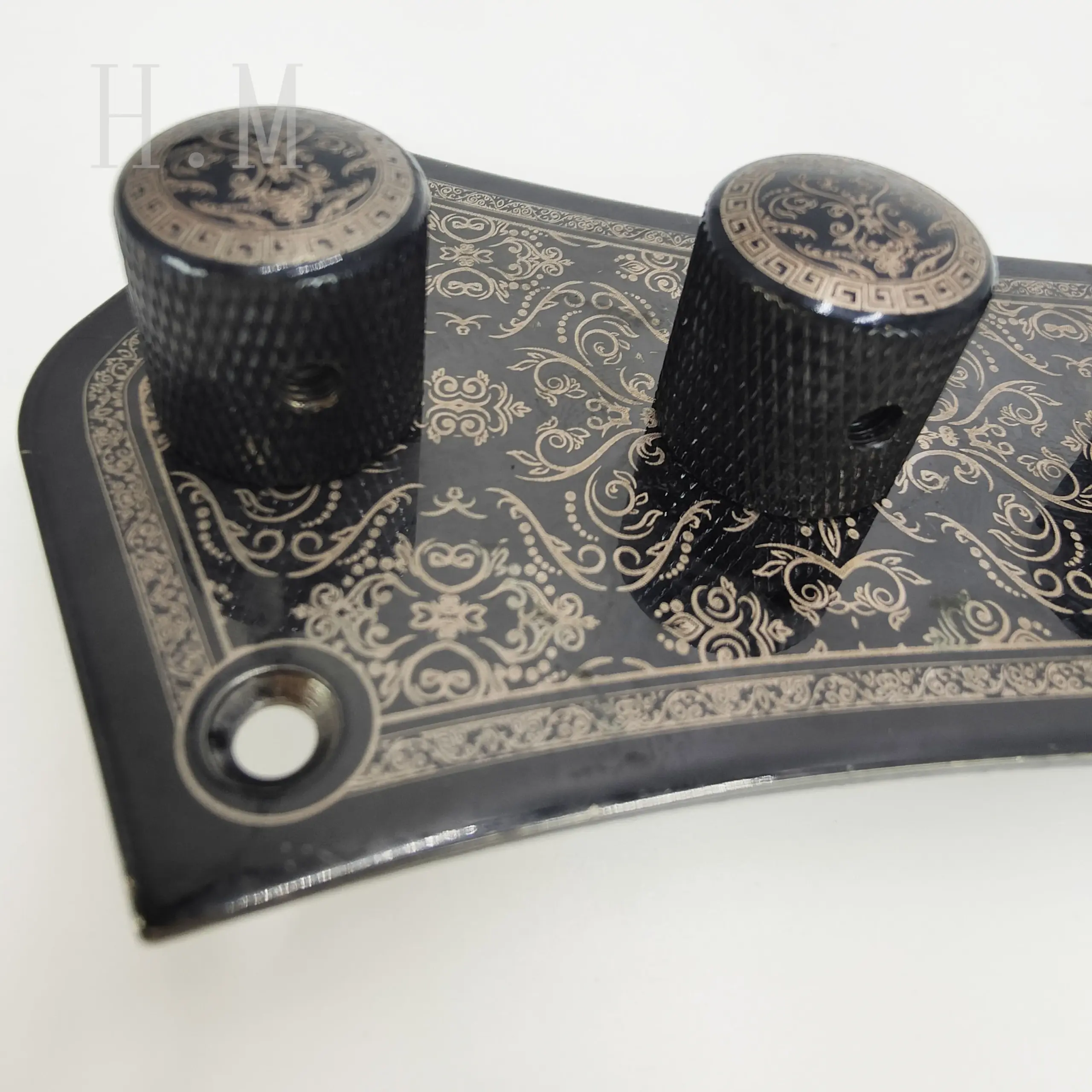 Black JB Electric Bass Control Board with Ornate Design 4 Black JB Electric Bass Control Board with Ornate Design - Image 4