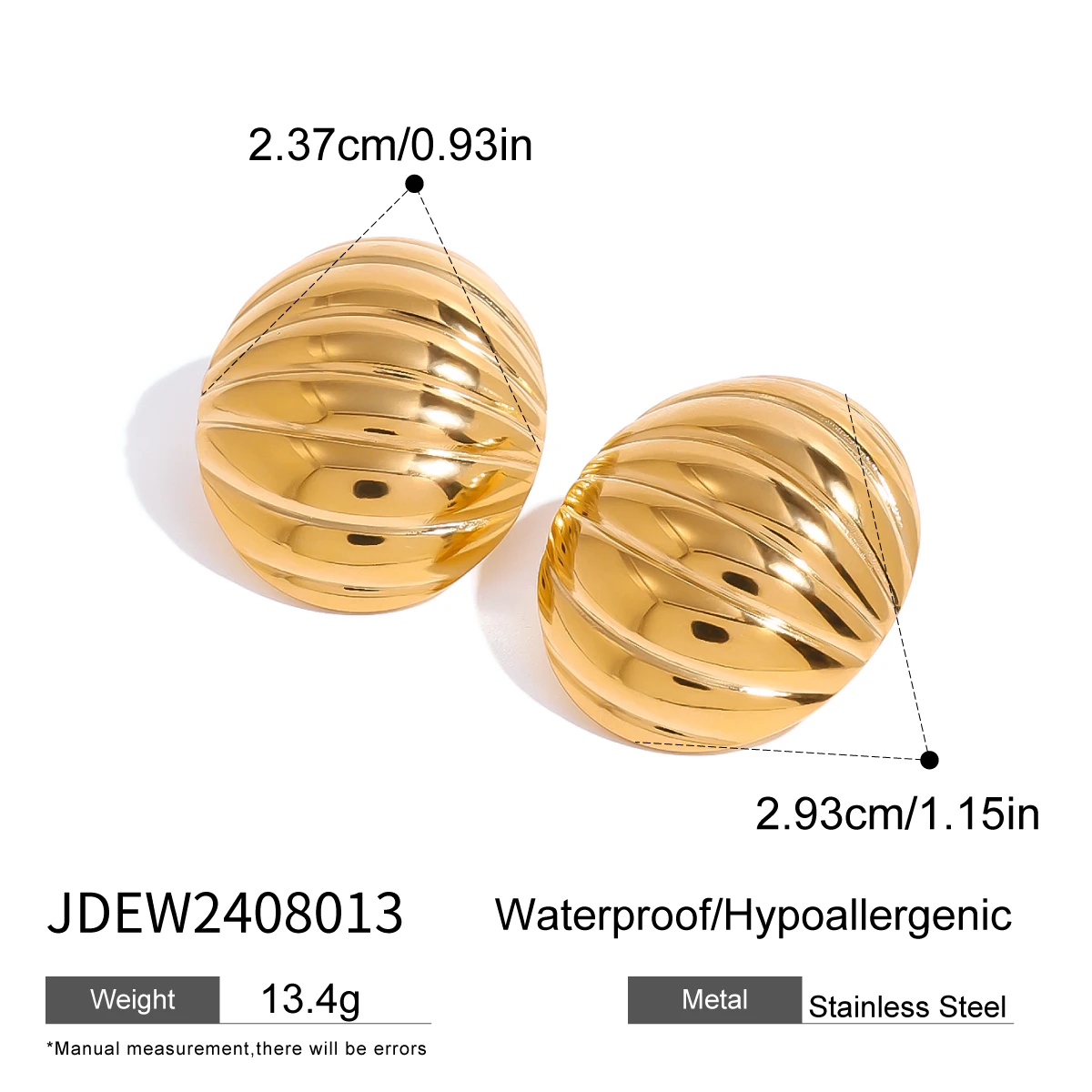Stainless Steel Gold-Tone Spherical Earrings 7 Stainless Steel Gold-Tone Spherical Earrings - Image 7