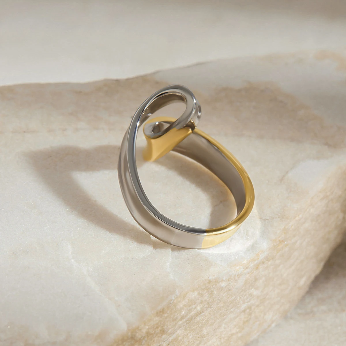 Two-Tone Geometric Stainless Steel Unisex Ring 3 Two-Tone Geometric Stainless Steel Unisex Ring - Image 3