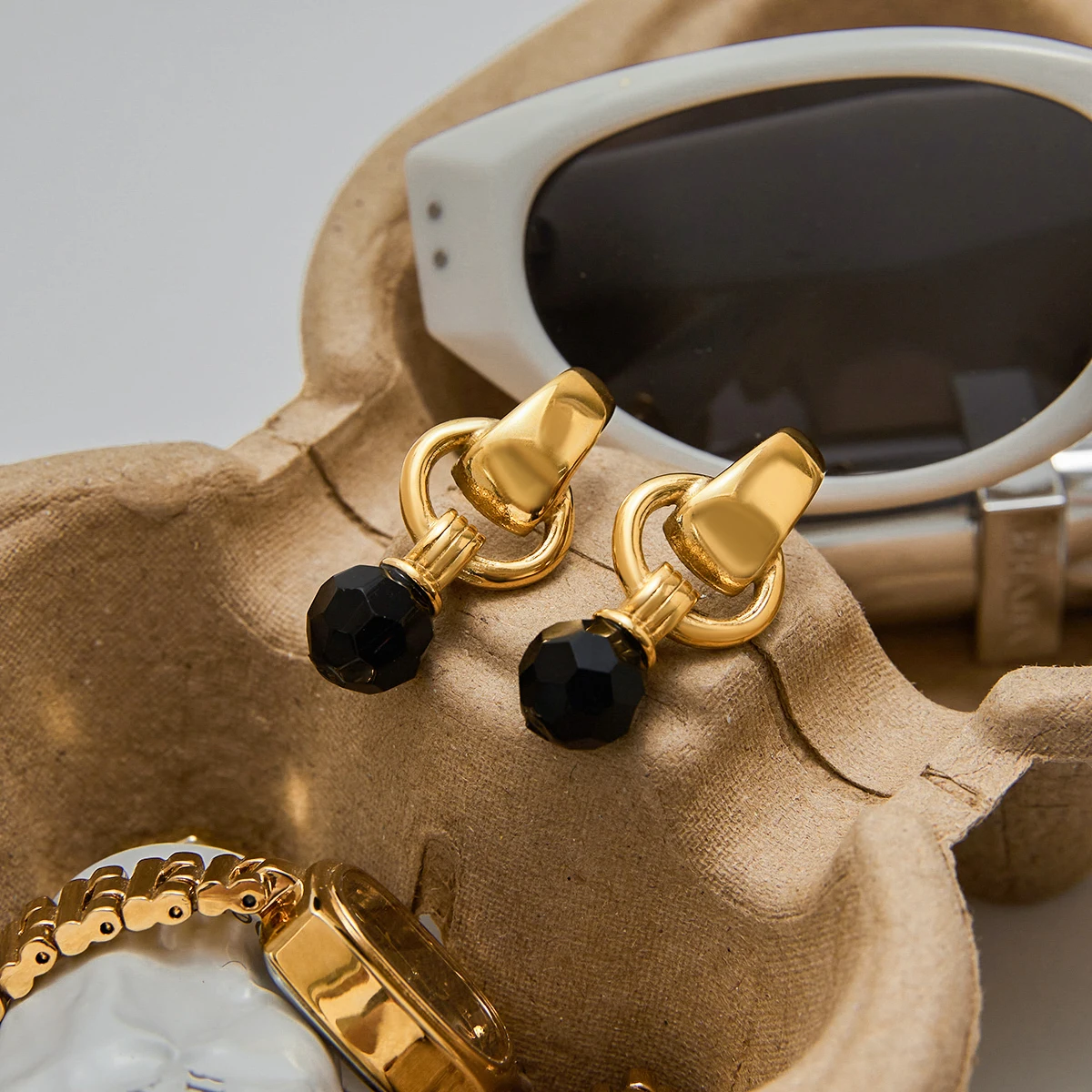 Gold-Tone Stainless Steel Geometric Earrings 3 Gold-Tone Stainless Steel Geometric Earrings - Image 3