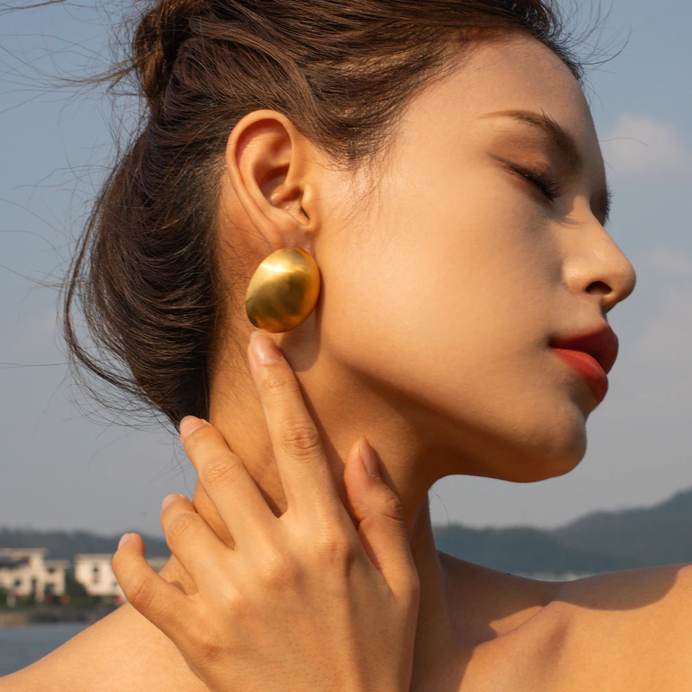 Gold Stainless Steel Oval Earrings 3 Gold Stainless Steel Oval Earrings - Image 3