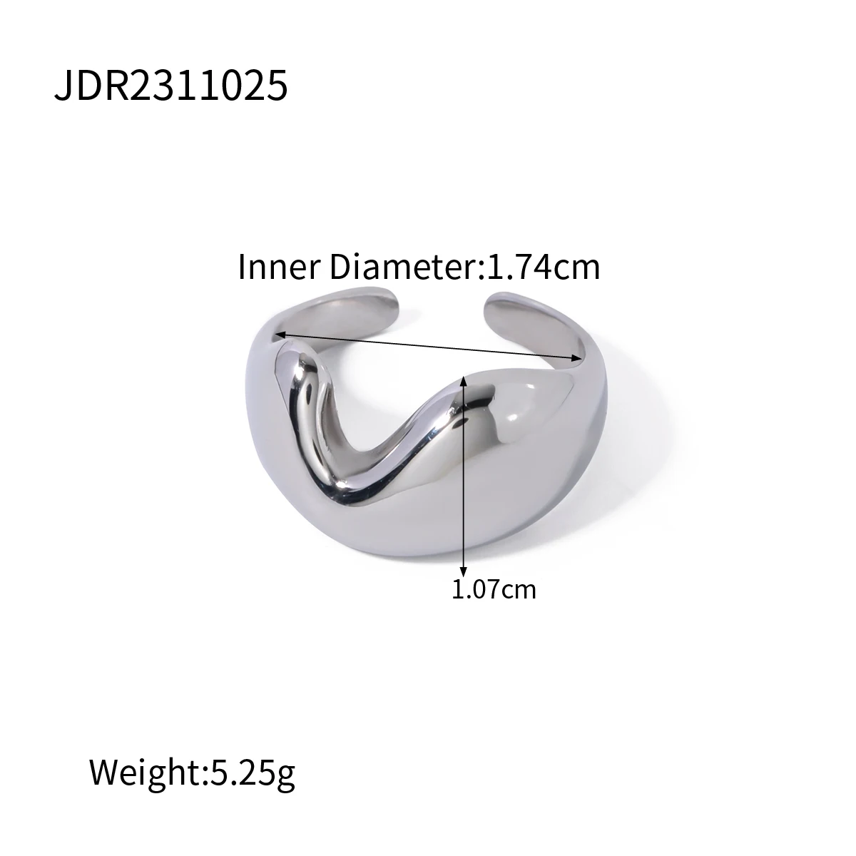 Stainless Steel Women's Half Heart Ring 6 Stainless Steel Women's Half Heart Ring - Image 6