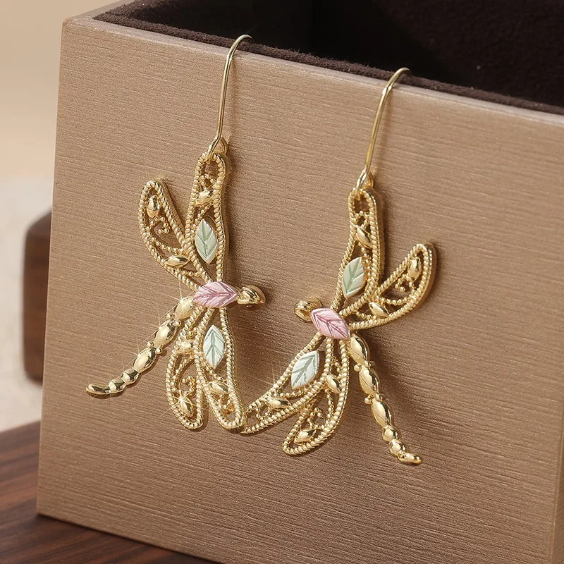 Vintage Copper Dragonfly Drop Earrings in Gold & Silver 6 Vintage Copper Dragonfly Drop Earrings in Gold & Silver - Image 6