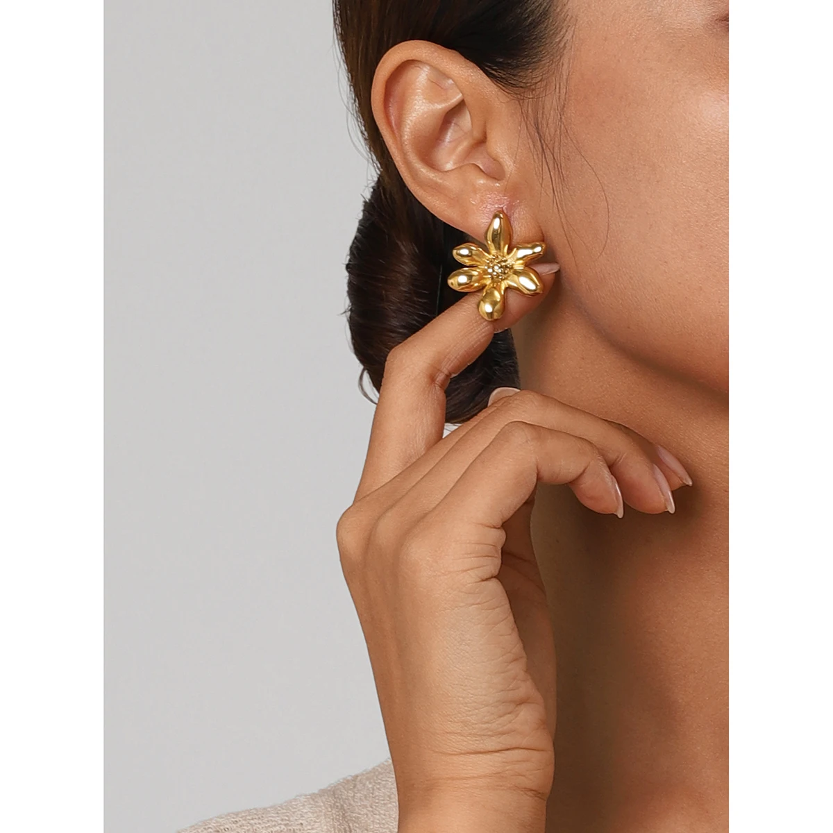 Stainless Steel Gold Flower Earrings 5 Stainless Steel Gold Flower Earrings - Image 5