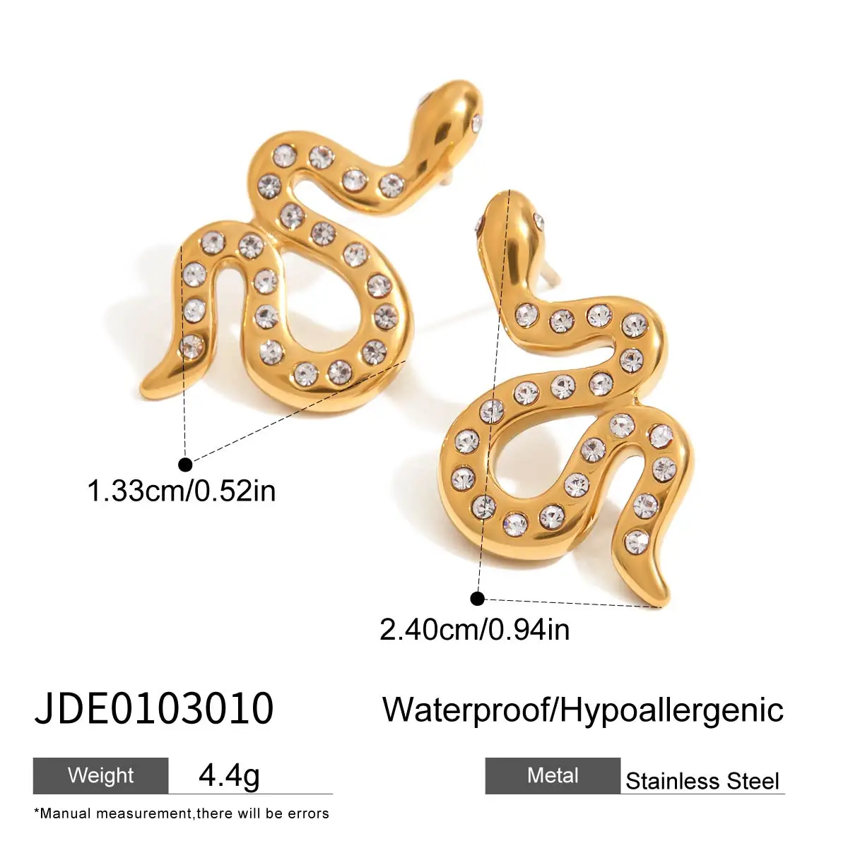 Stainless Steel Gold Snake Earrings JDE0103010 7 Stainless Steel Gold Snake Earrings JDE0103010 - Image 7
