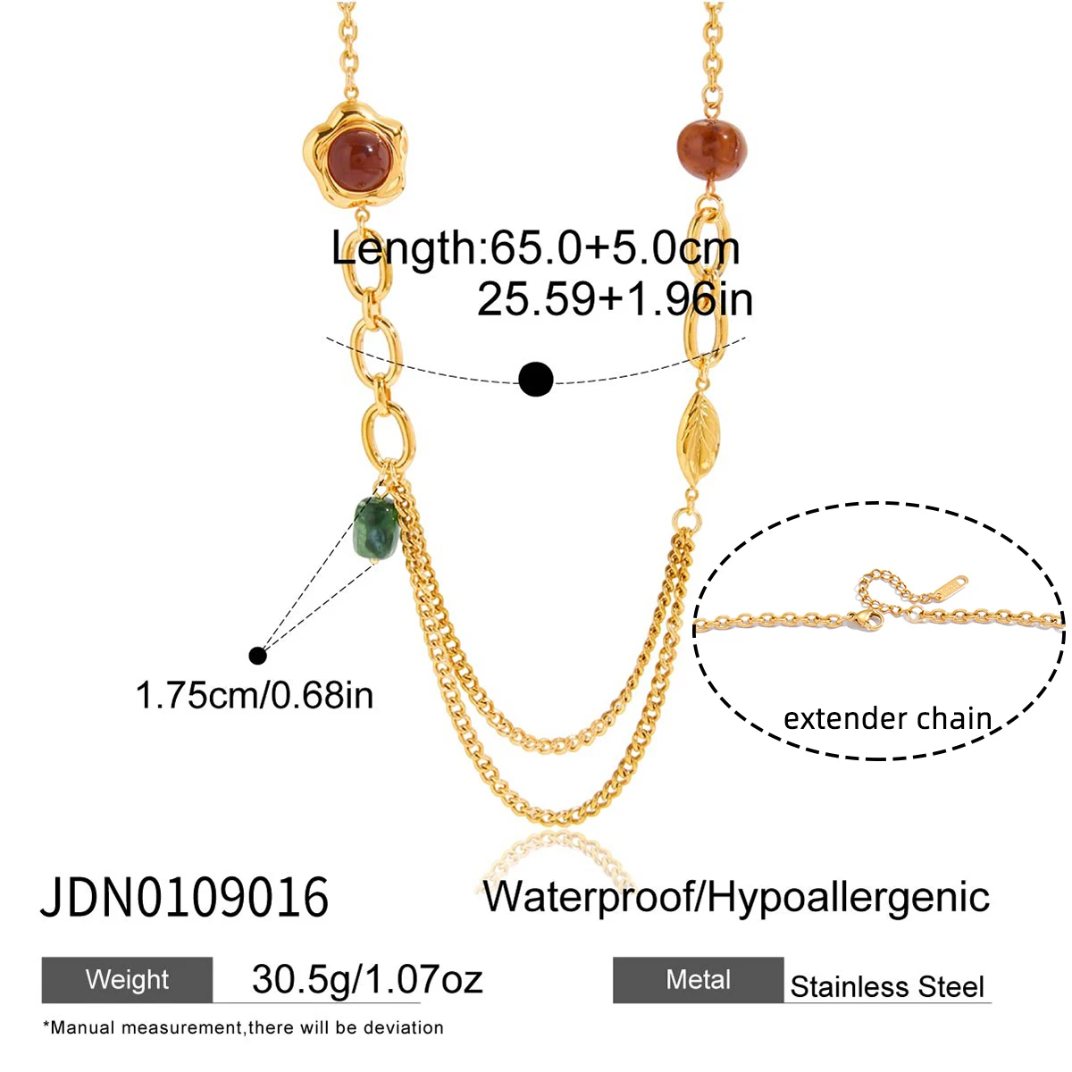 Vintage-Style Stainless Steel Necklace with Gemstones 7 Vintage-Style Stainless Steel Necklace with Gemstones - Image 7