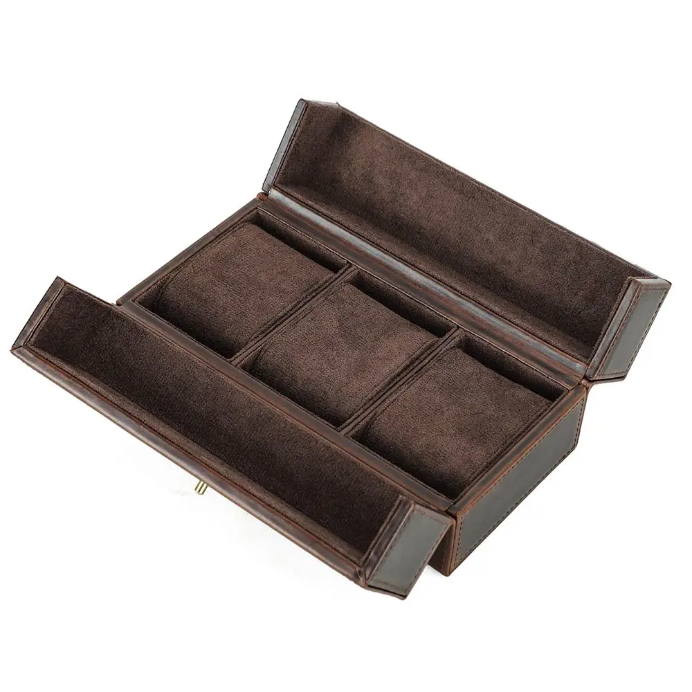 Coffee Leather Watch Case with 3 Slots 7 Coffee Leather Watch Case with 3 Slots - Image 7