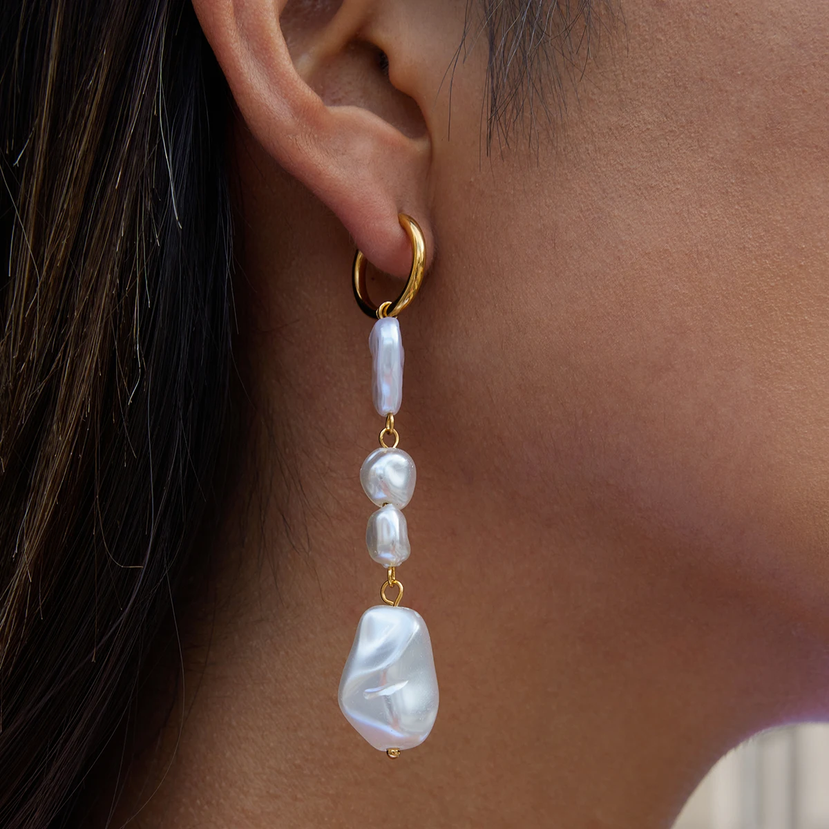 Stainless Steel Pearl Drop Earrings 3 Stainless Steel Pearl Drop Earrings - Image 3