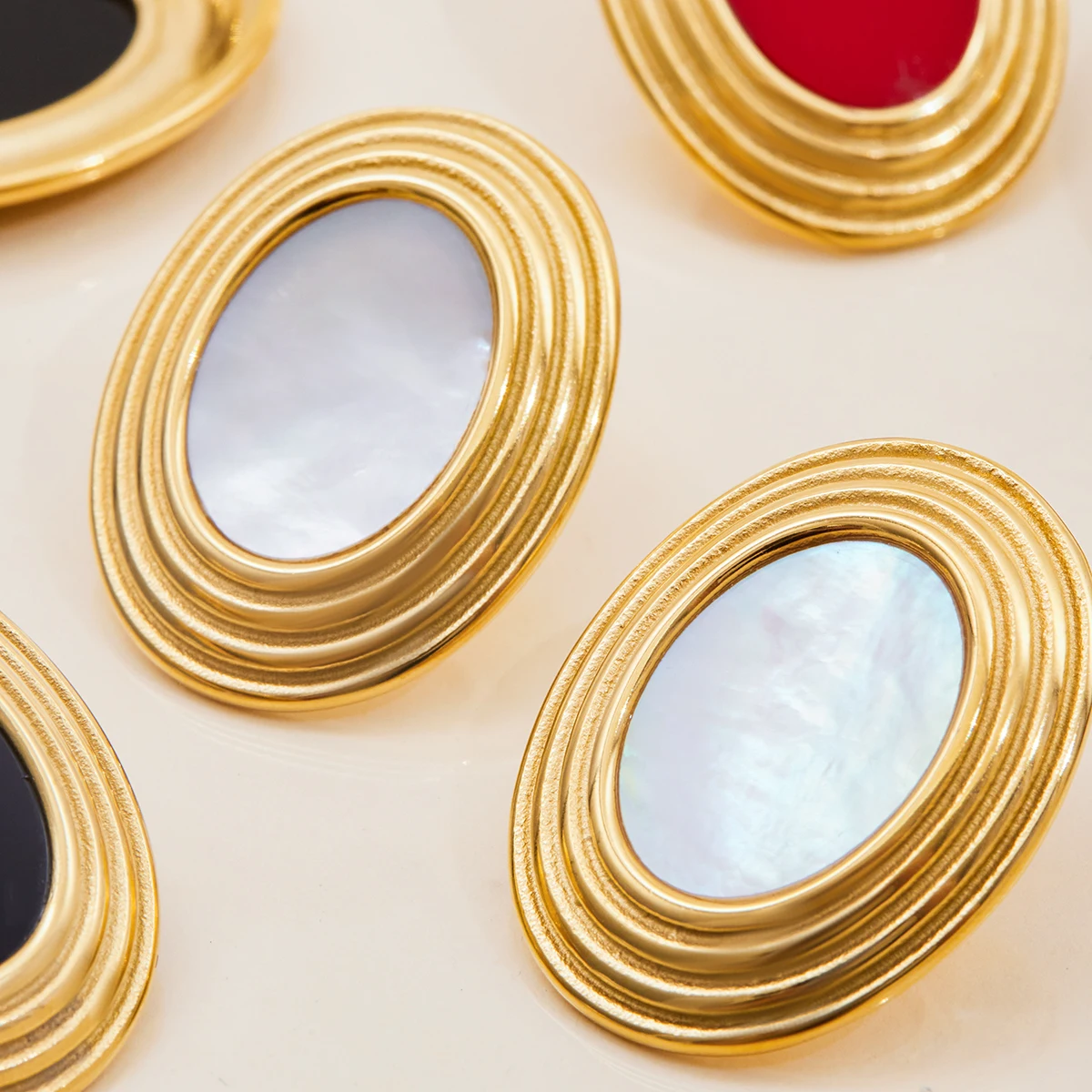 Oversized Stainless Steel White Shell Earrings 6 Oversized Stainless Steel White Shell Earrings - Image 6