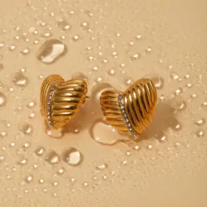 Gold Ribbed Heart Earrings for Women 9 Sff332576a55e4986bba99d8fde5e777bV