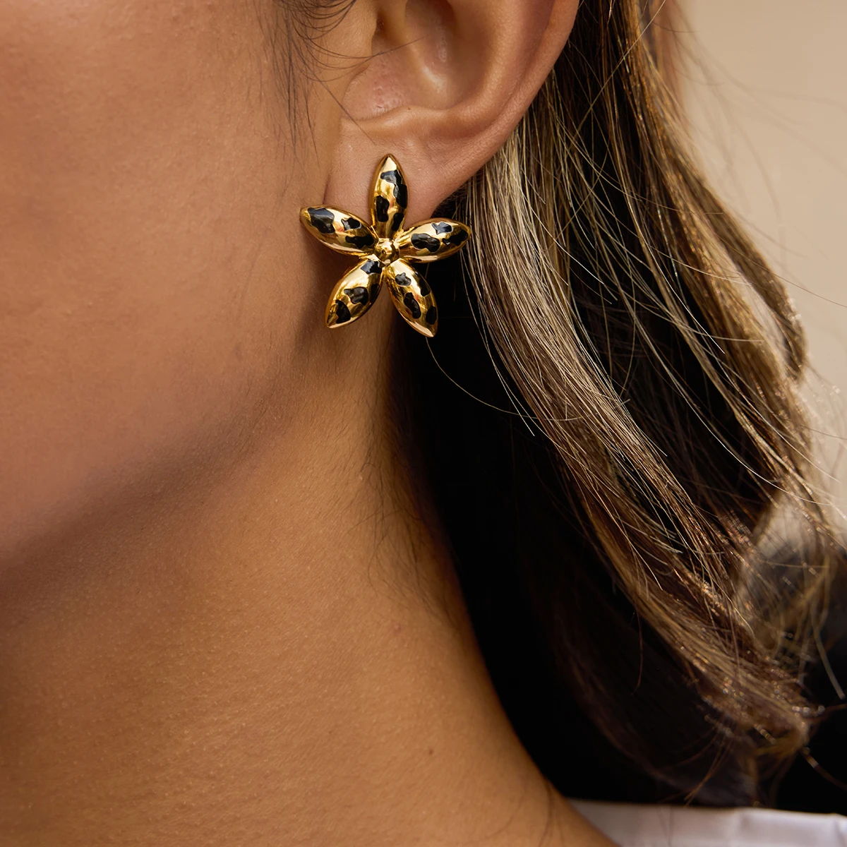 Leopard Print Flower Stainless Steel Earrings 2 Leopard Print Flower Stainless Steel Earrings - Image 2