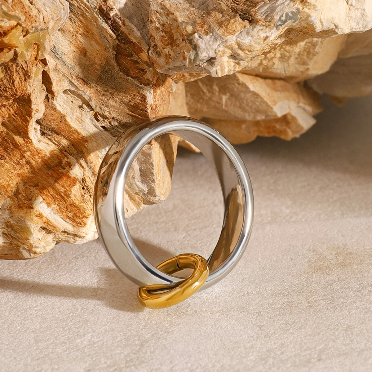 Stainless Steel Contrast Ring with Gold Accent 5 Stainless Steel Contrast Ring with Gold Accent - Image 5