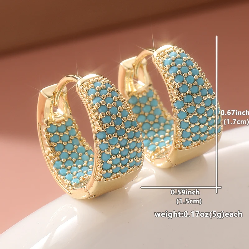 Gold-Tone Imitation Turquoise Hoop Earrings 5 Gold-Tone Imitation Turquoise Hoop Earrings - Image 5