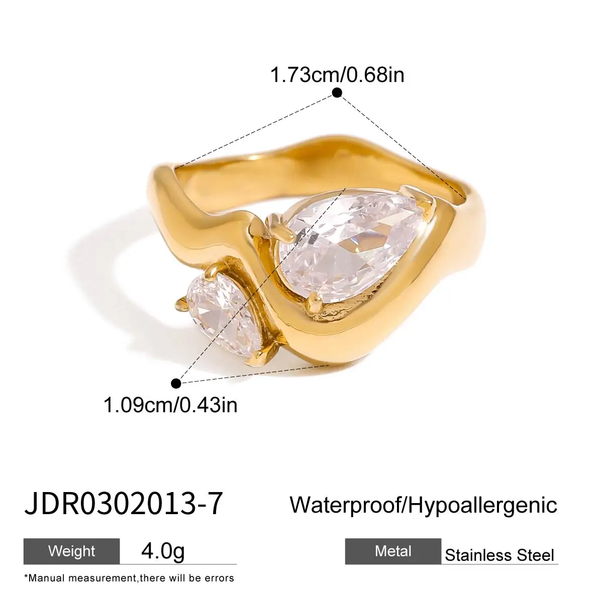 Elegant Gold Stainless Steel Waterdrop Ring 7 Elegant Gold Stainless Steel Waterdrop Ring - Image 7