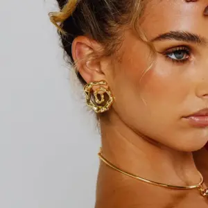 Bold Spiral Stainless Steel Gold Ear Studs