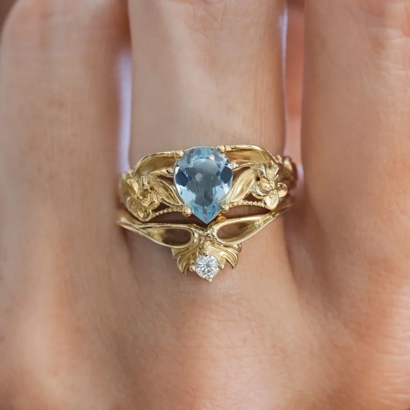 Gold Waterdrop Ring with Zircon Accents 3 Gold Waterdrop Ring with Zircon Accents - Image 3