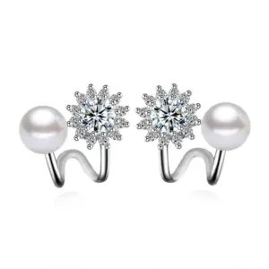 Silver Star Earrings with Pearls and Zircon 6 Sffff0b201d904fa780a0828b015cd8f84