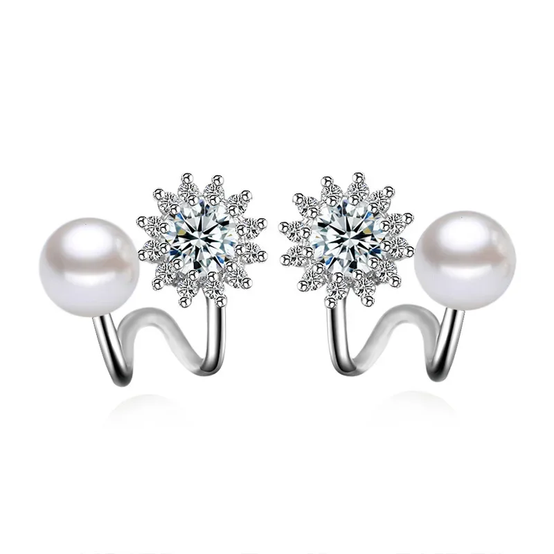 Silver Star Earrings with Pearls and Zircon 2 Silver Star Earrings with Pearls and Zircon - Image 2