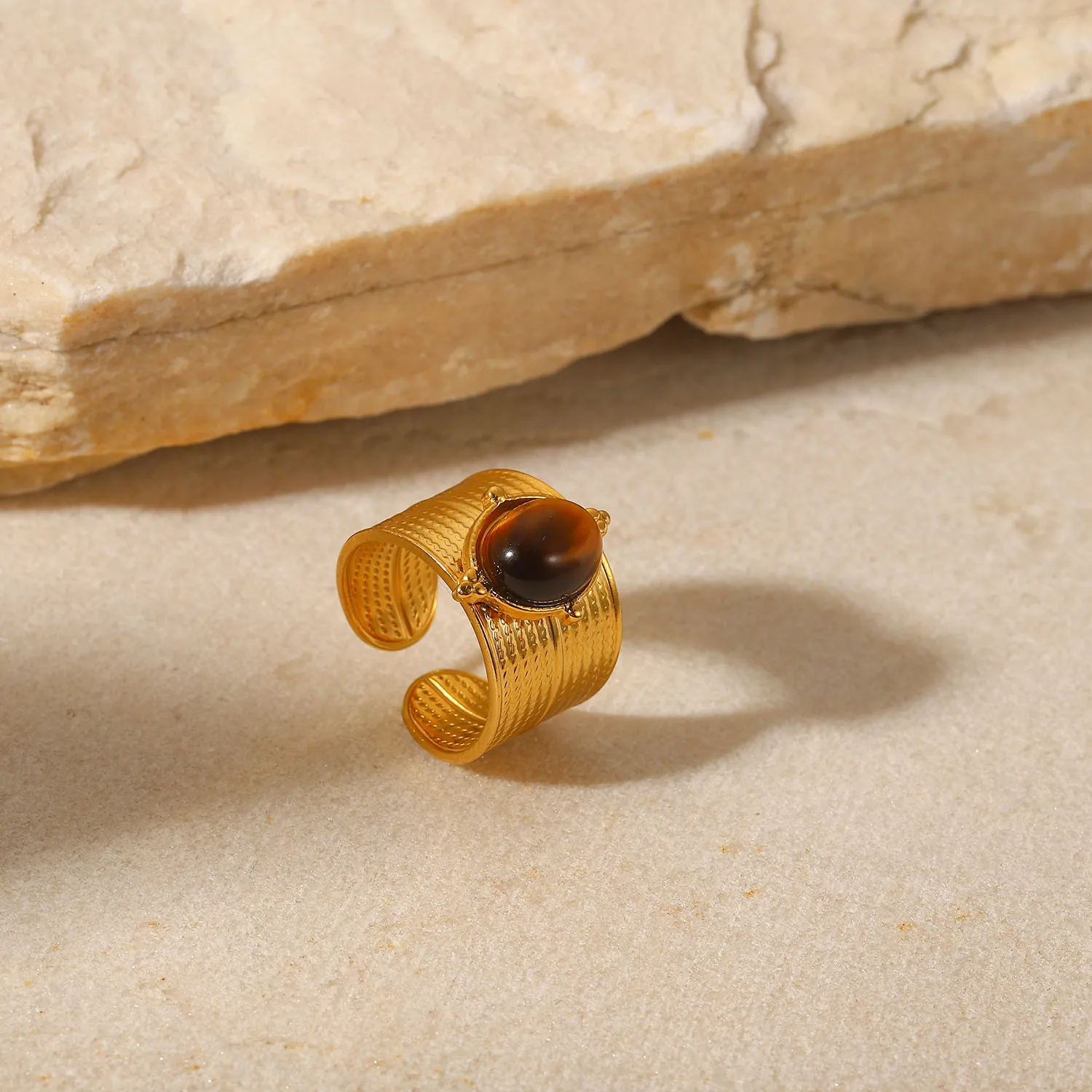 Stainless Steel Women's Wide Tiger's Eye Ring 3 Stainless Steel Women's Wide Tiger's Eye Ring - Image 3