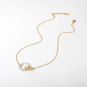 Elegant Stainless Steel Pearl and Gold Necklace 12 U0979f4030533485dbea35055df1ee441U