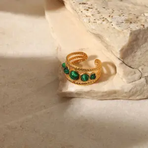 Stainless Steel Malachite Ring for Women 8 U2fc35304a0a84de3b07fec134b209c22R