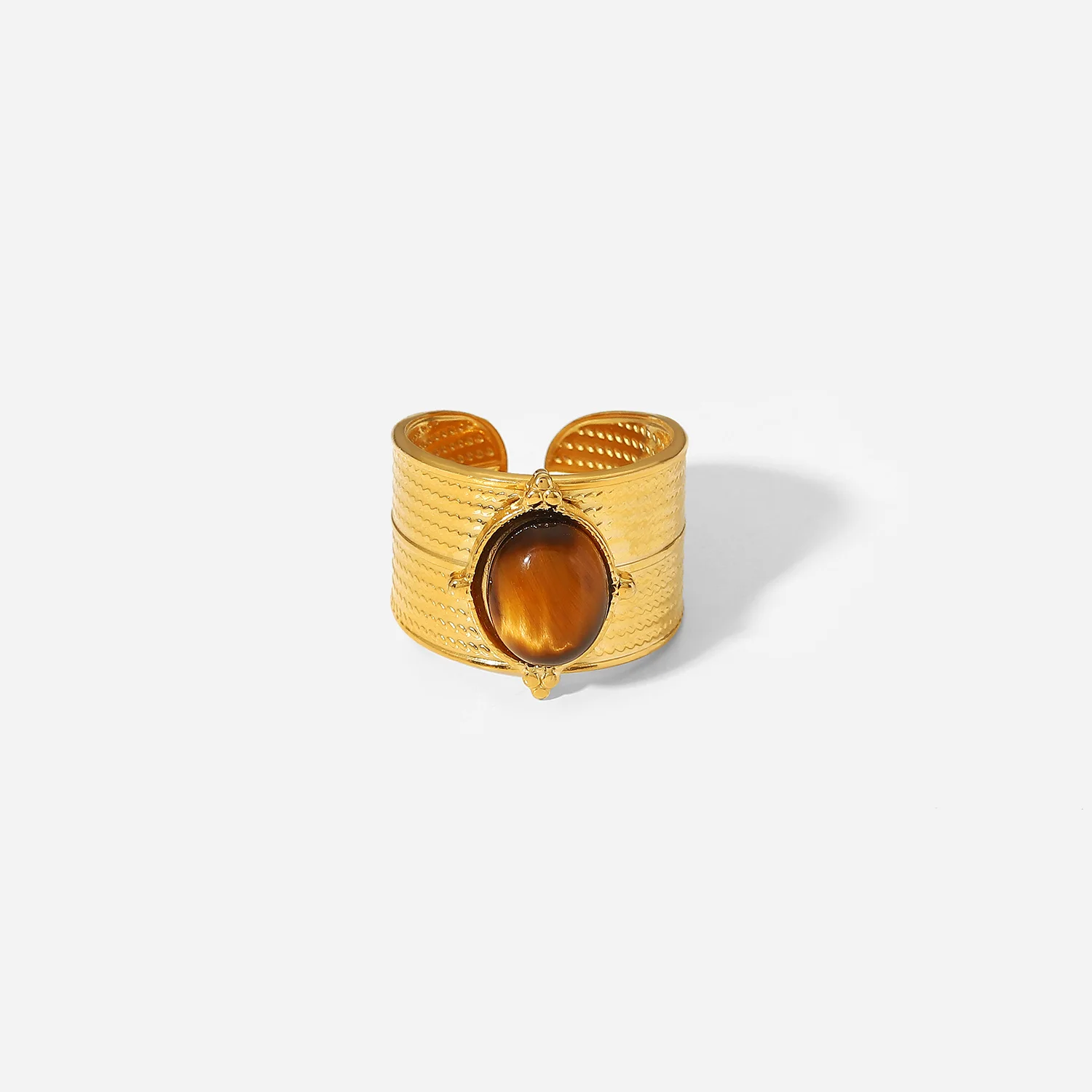 Stainless Steel Women's Wide Tiger's Eye Ring 6 Stainless Steel Women's Wide Tiger's Eye Ring - Image 6