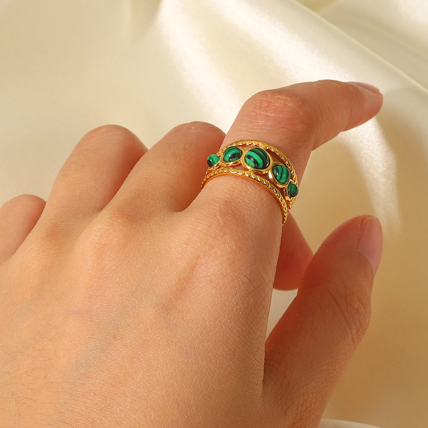 Stainless Steel Malachite Ring for Women 5 Stainless Steel Malachite Ring for Women - Image 5