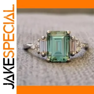 Green and White Zircon Geometric Ring