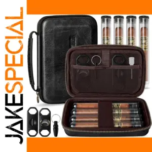 Black Leather Cigar Case with Accessories