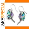 Vintage Silver-Inlaid Drop Earrings with Purple Gem