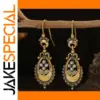 Vintage Geometric Drop Earrings with White Stones