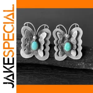 Vintage Butterfly Drop Earrings with Turquoise Stones