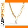 Stainless Steel Gold-Tone Necklace with Pearl