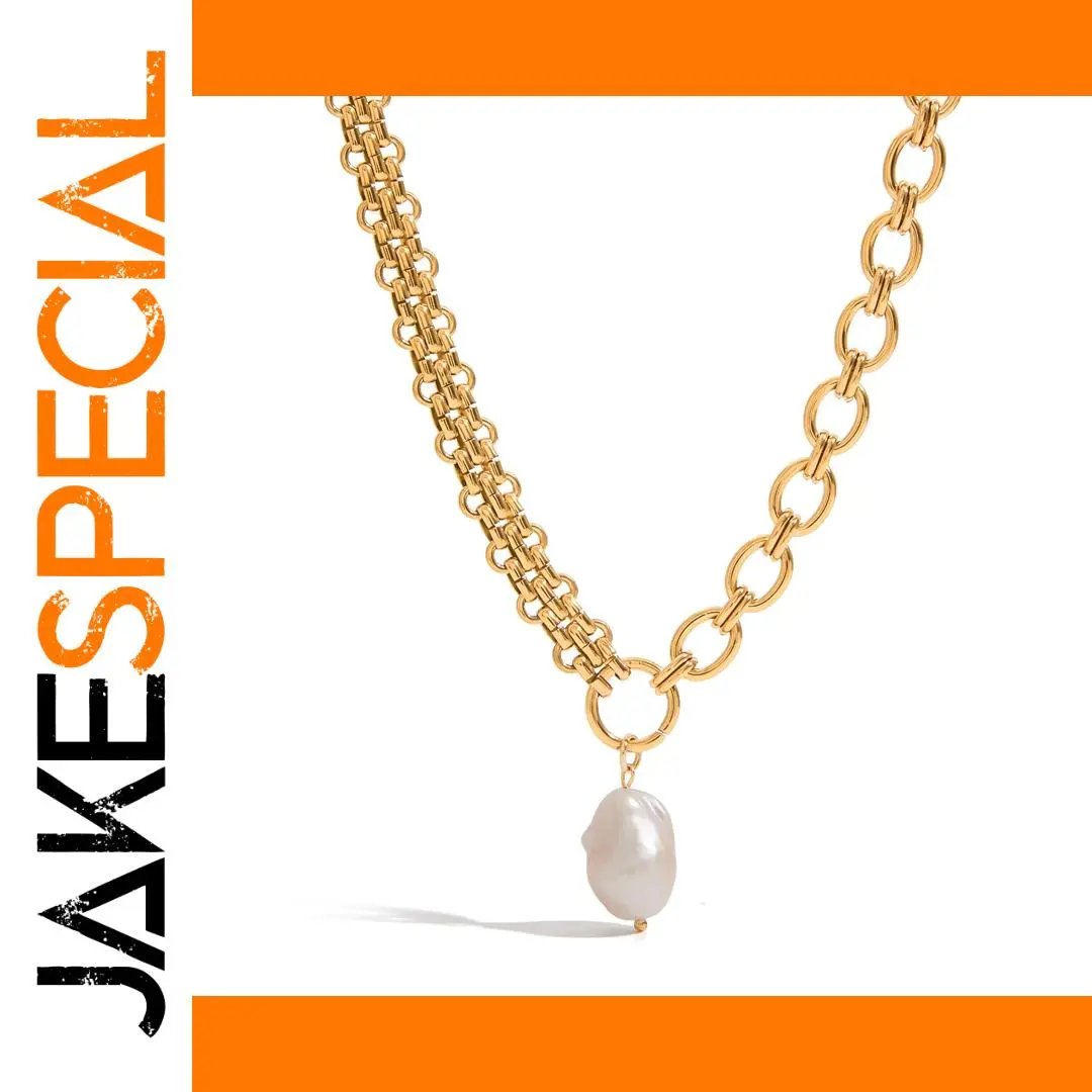 Stainless Steel Gold-Tone Necklace with Pearl 1 Stainless Steel Gold-Tone Necklace with Pearl