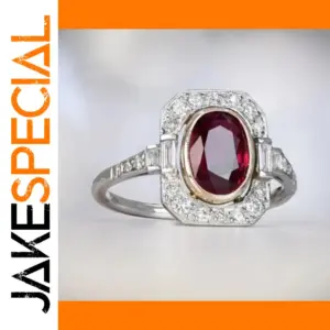 Silver and Red Geometric Cocktail Ring