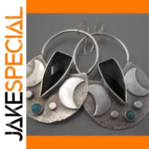 Moon Black Blue Stone Drop Earrings for Women